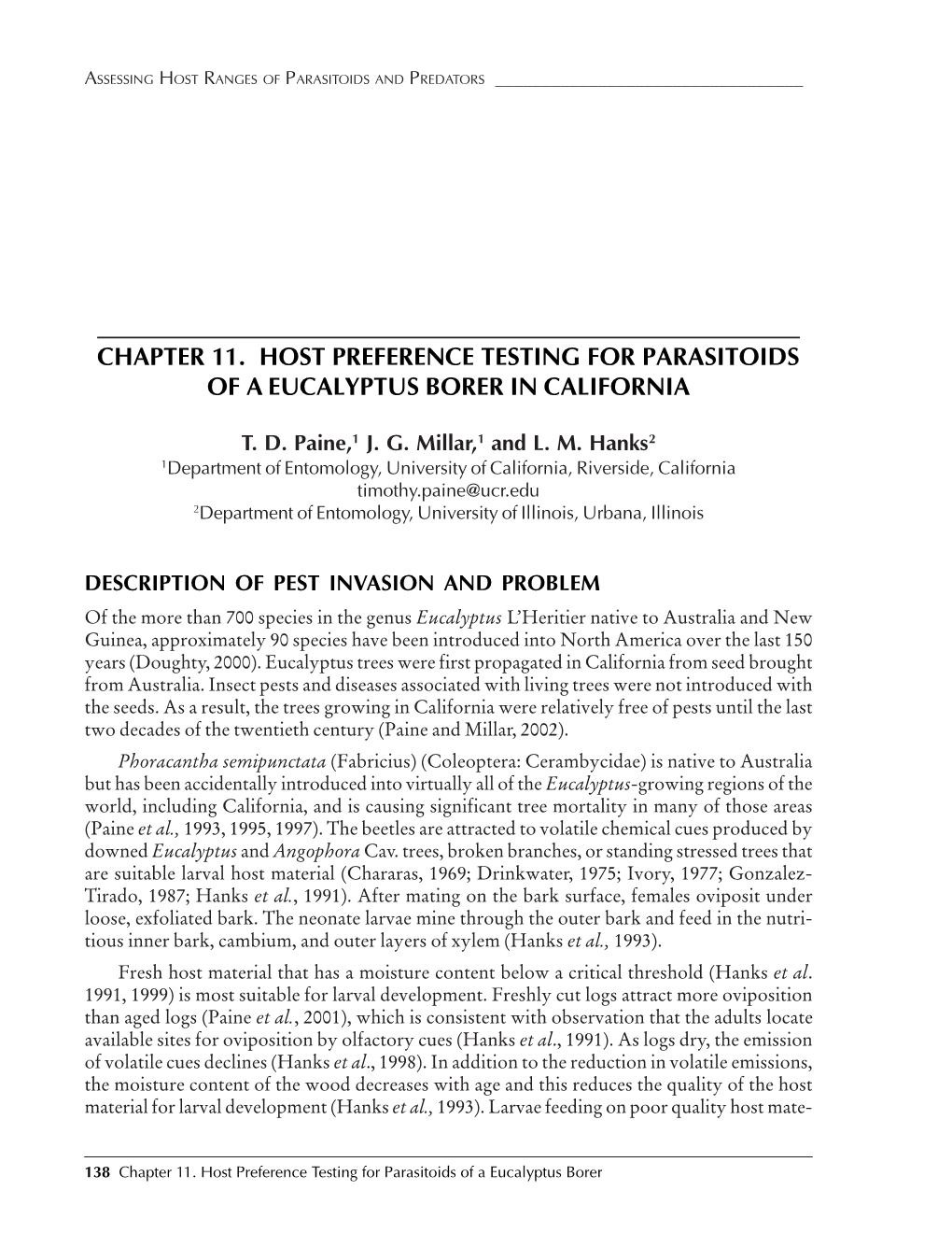 Chapter 11. Host Preference Testing for Parasitoids of a Eucalyptus Borer in California