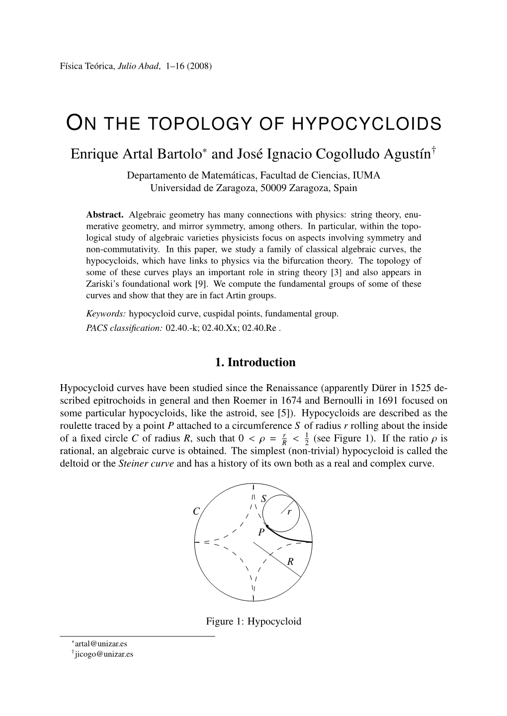 On the Topology of Hypocycloid Curves