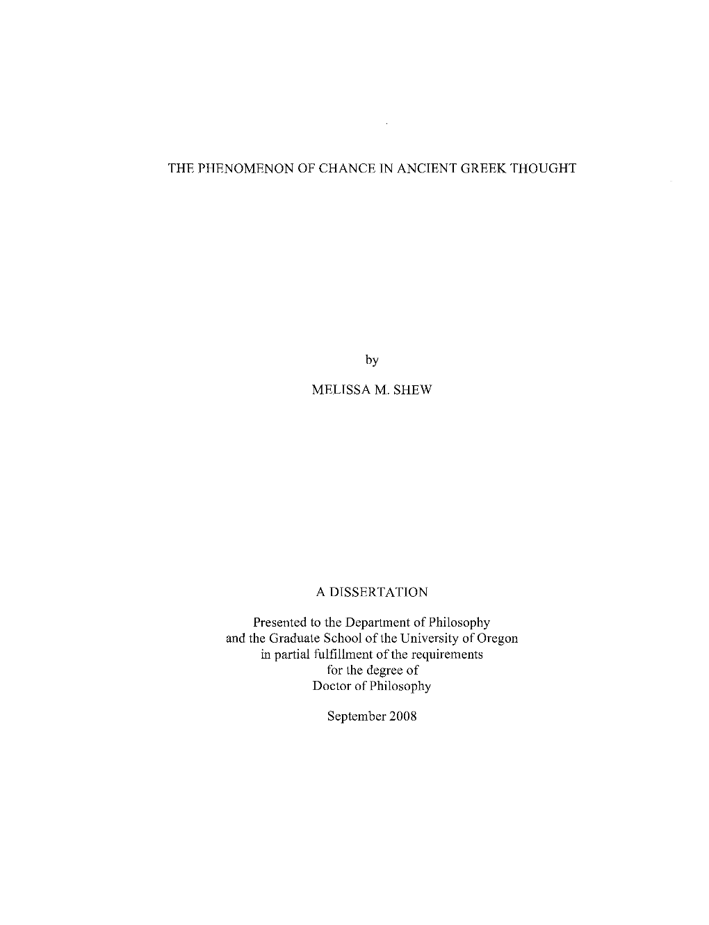 The Phenomenon of Chance in Ancient Greek Thought