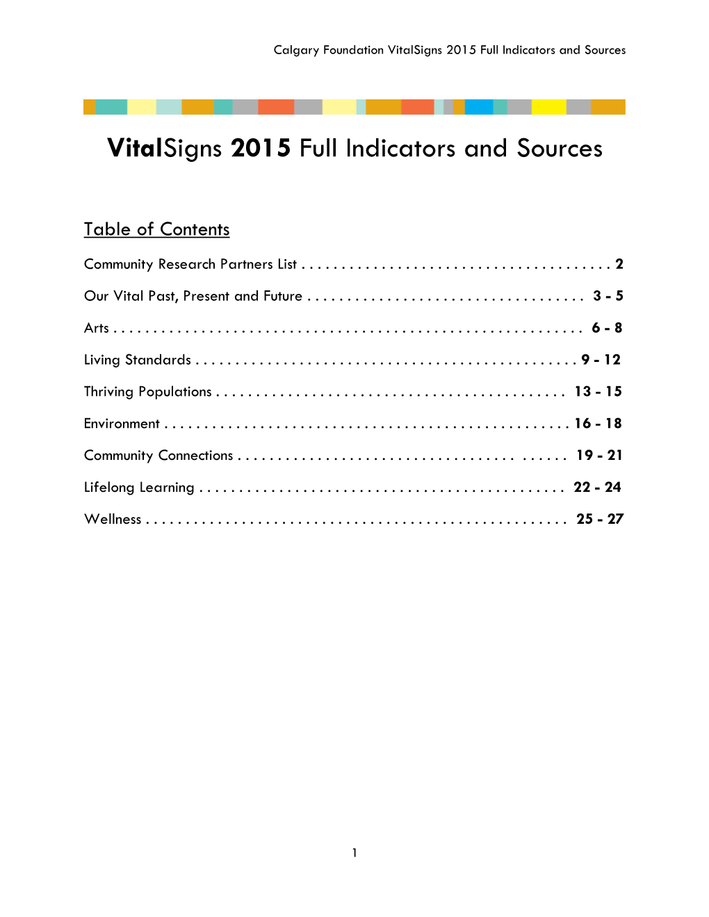 Vitalsigns 2015 Full Indicators and Sources