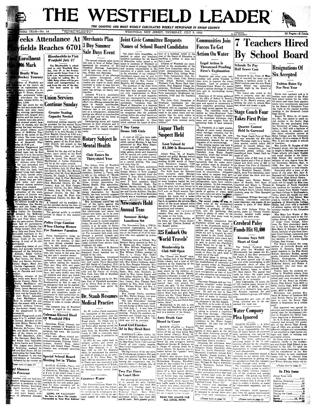 THE WESTFIELD LEADER the LEADING and MOST WIDELY CIRCULATED WEEKLY NEWSPAPER in UNION COUNTY Isntarftd As Second Olttka Alatta Rlffid YEAR—No