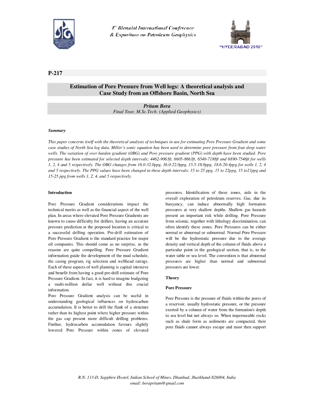 P-217 Estimation of Pore Pressure from Well Logs: a Theoretical Analysis and Case Study from an Offshore Basin, North