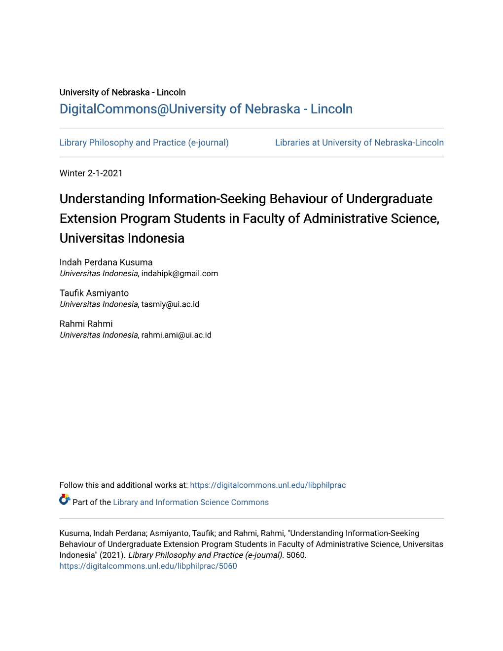 Understanding Information-Seeking Behaviour of Undergraduate Extension Program Students in Faculty of Administrative Science, Universitas Indonesia