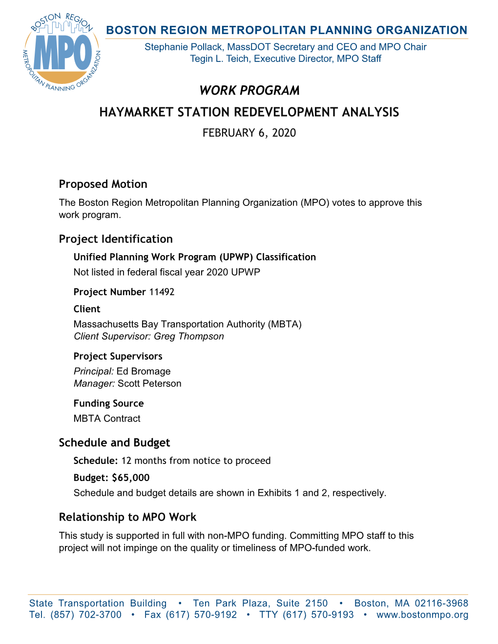 Haymarket Station Redevelopment Analysis February 6, 2020