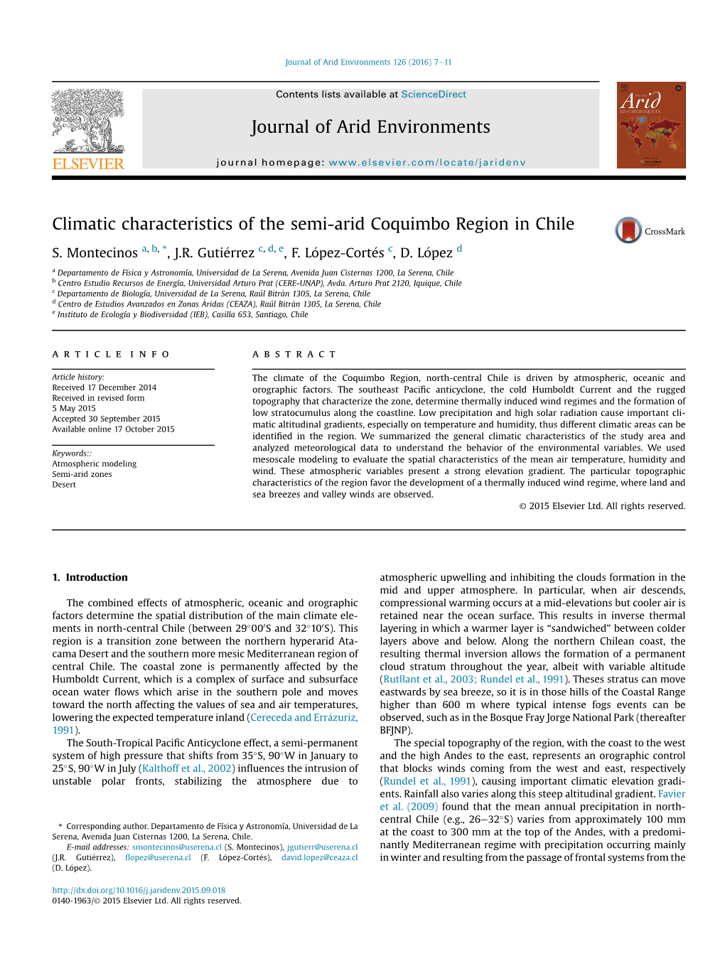 Climatic Characteristics of the Semi-Arid Coquimbo Region in Chile