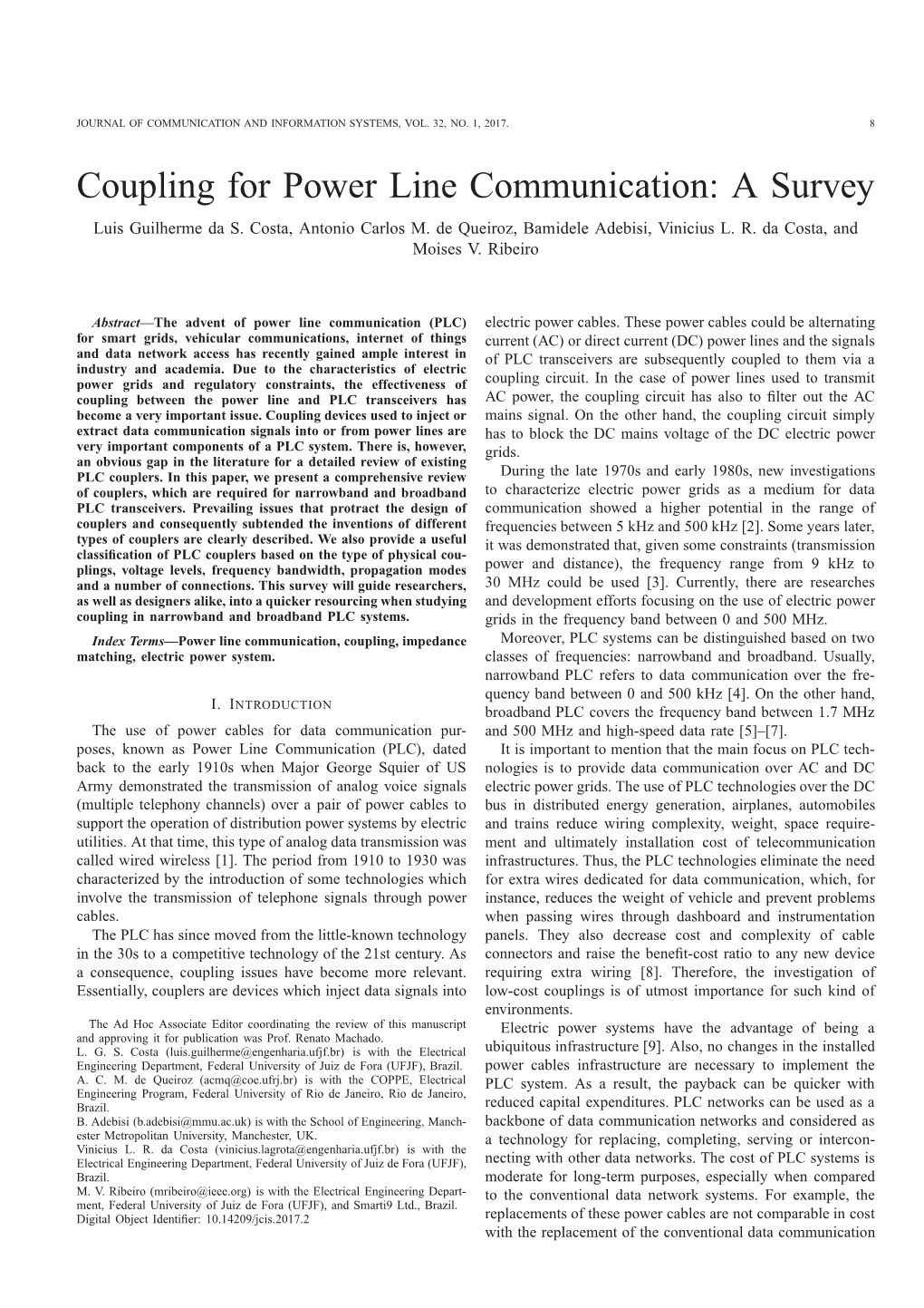 Coupling for Power Line Communication: a Survey Luis Guilherme Da S