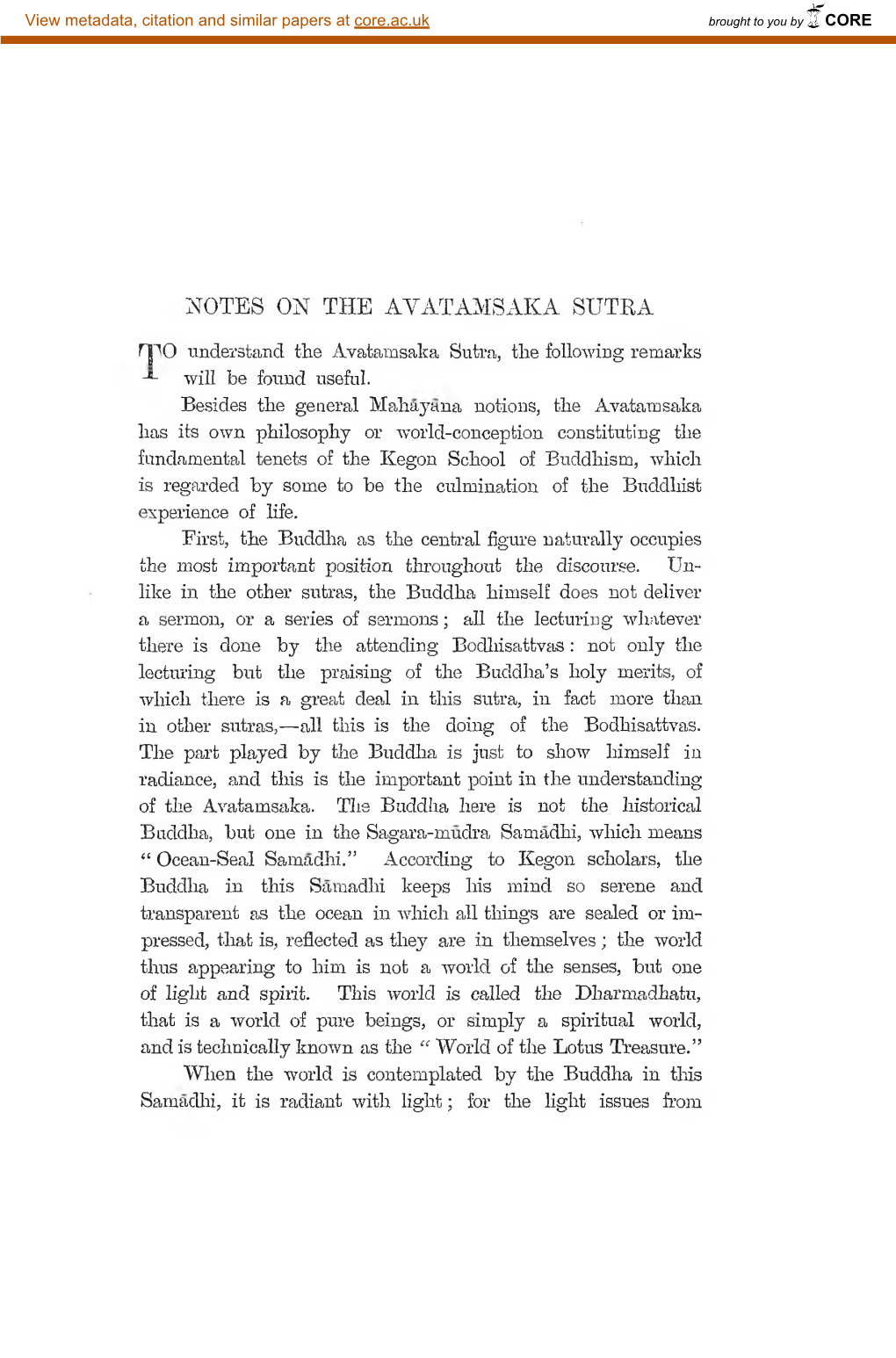 Notes on the Avatamsaka Sutra