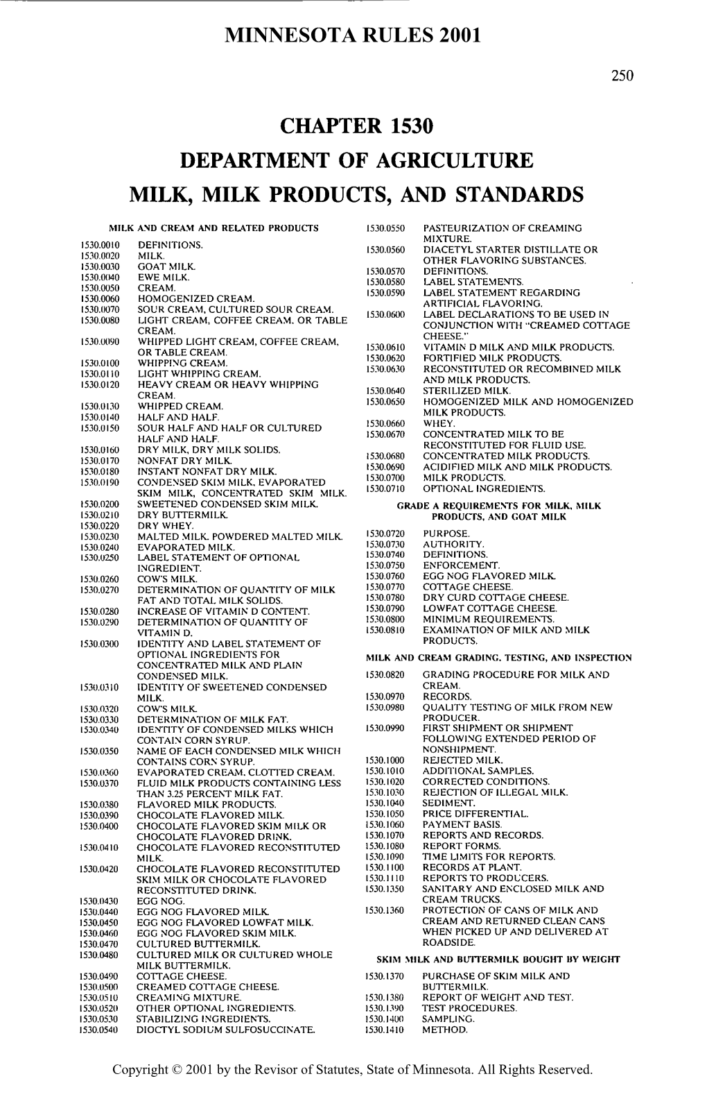 Chapter 1530 Department of Agriculture Milk, Milk Products, and Standards