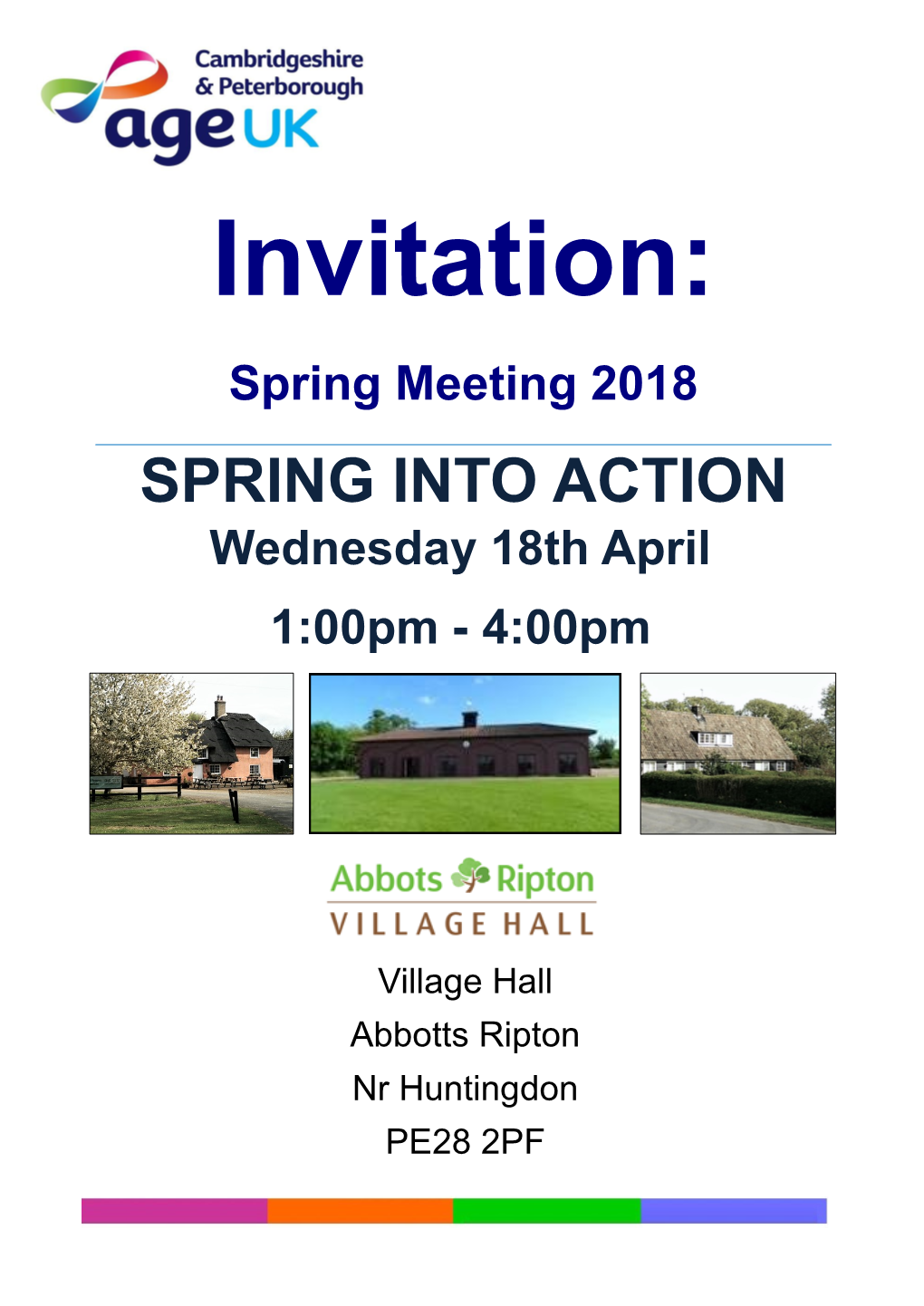 Invitation: Spring Meeting 2018 SPRING INTO ACTION Wednesday 18Th April 1:00Pm - 4:00Pm