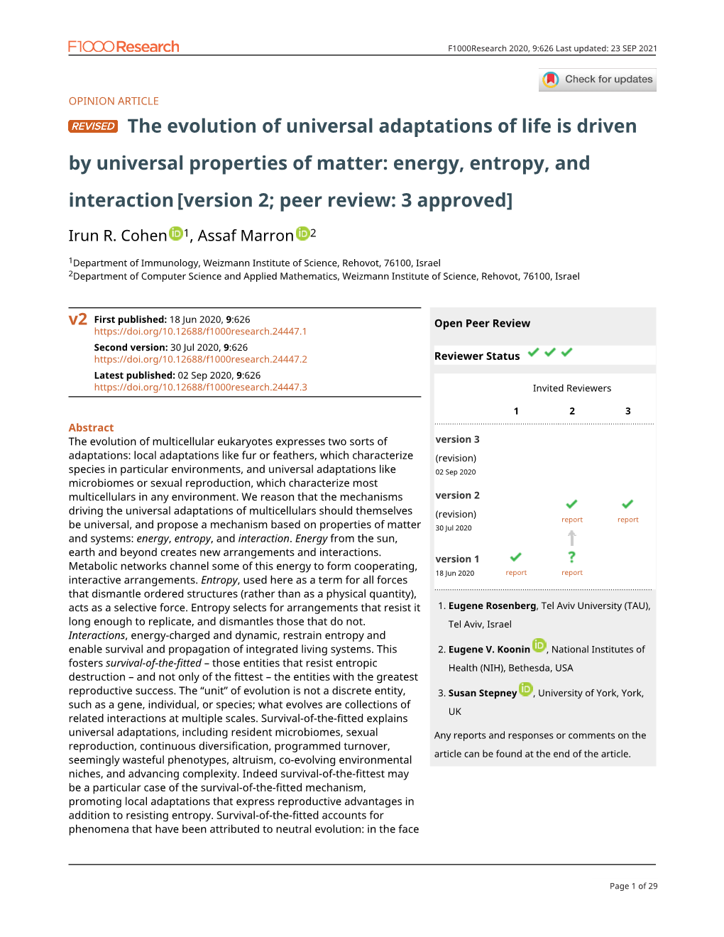 The Evolution of Universal Adaptations of Life Is Driven by Universal Properties of Matter: Energy, Entropy, and Interaction [Version 2; Peer Review: 3 Approved]