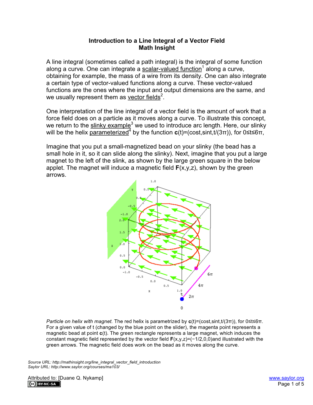 Introduction to a Line Integral of a Vector Field Math Insight