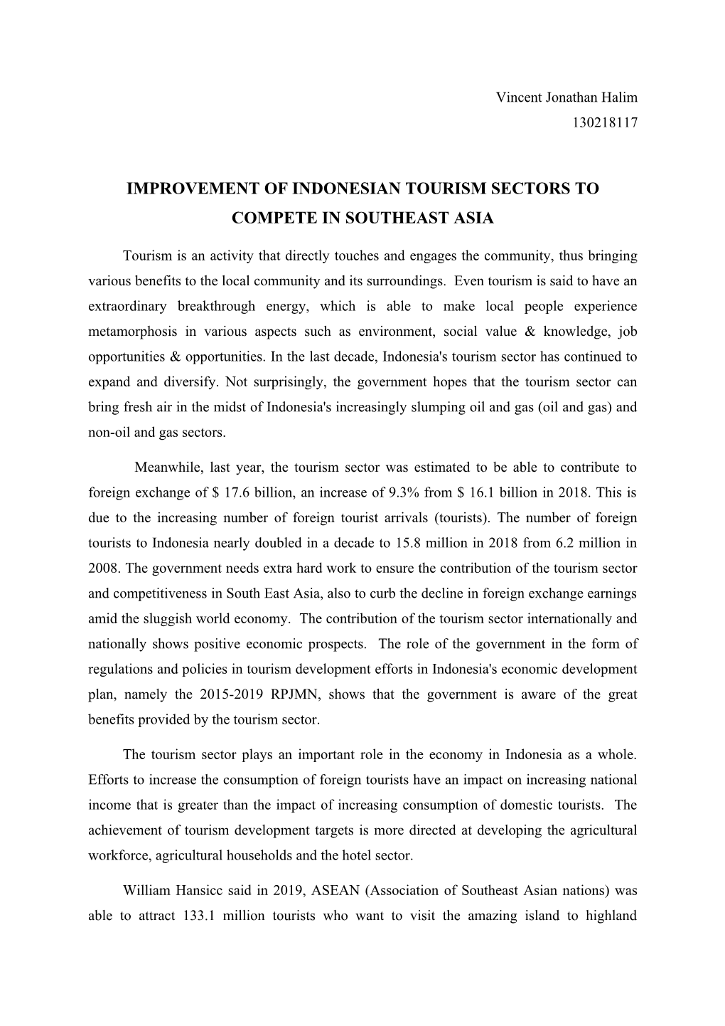 Improvement of Indonesian Tourism Sectors to Compete in Southeast Asia