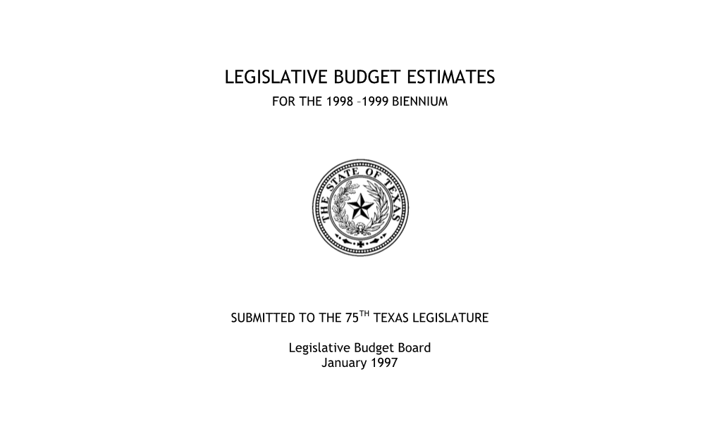 Legislative Budget Estimates 1998