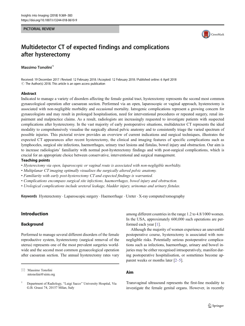 Multidetector CT of Expected Findings and Complications After Hysterectomy