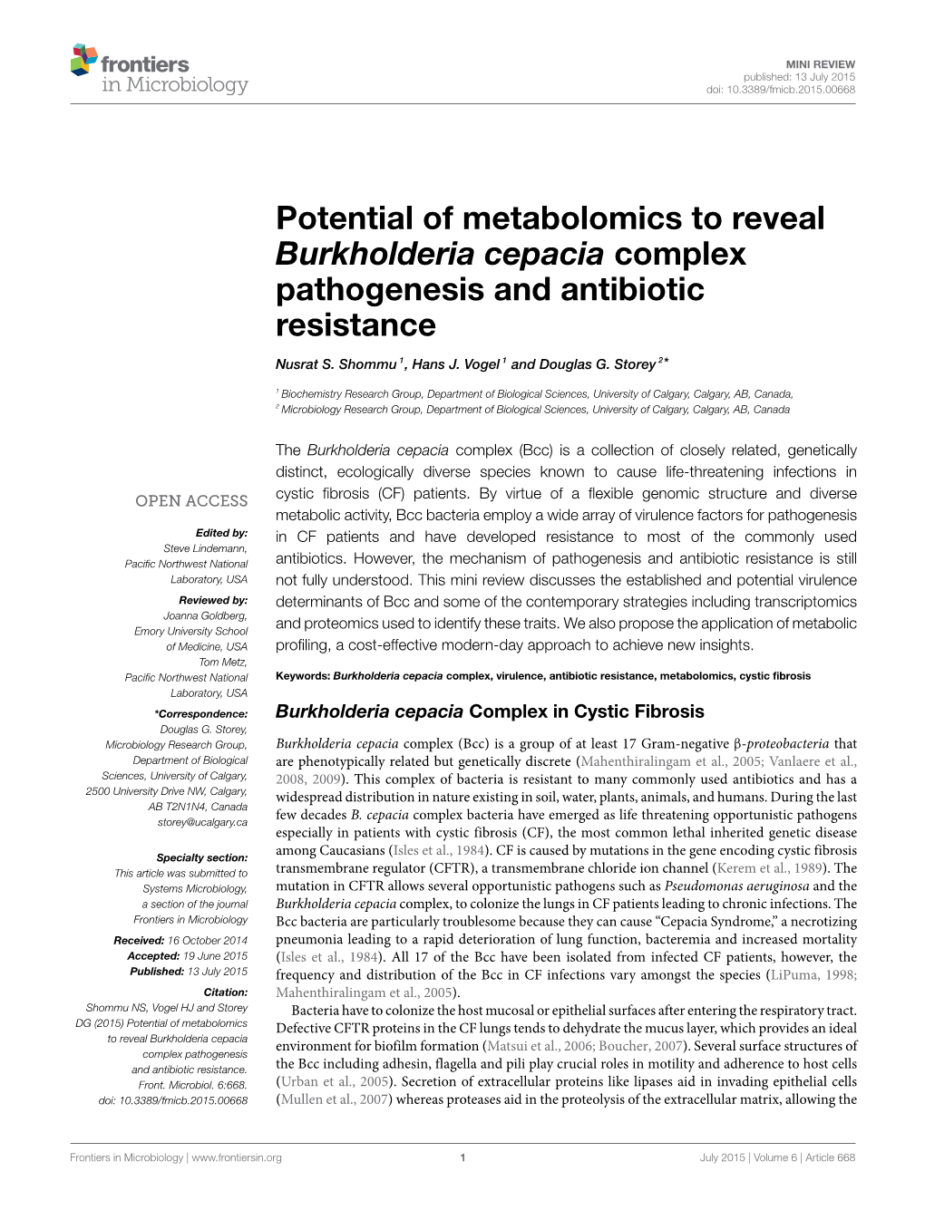 Potential of Metabolomics to Reveal Burkholderia Cepacia Complex Pathogenesis and Antibiotic Resistance