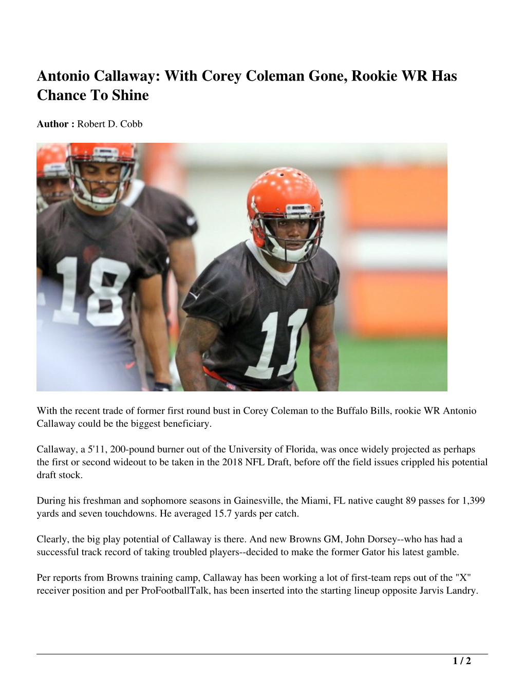 Antonio Callaway: with Corey Coleman Gone, Rookie WR Has Chance to Shine