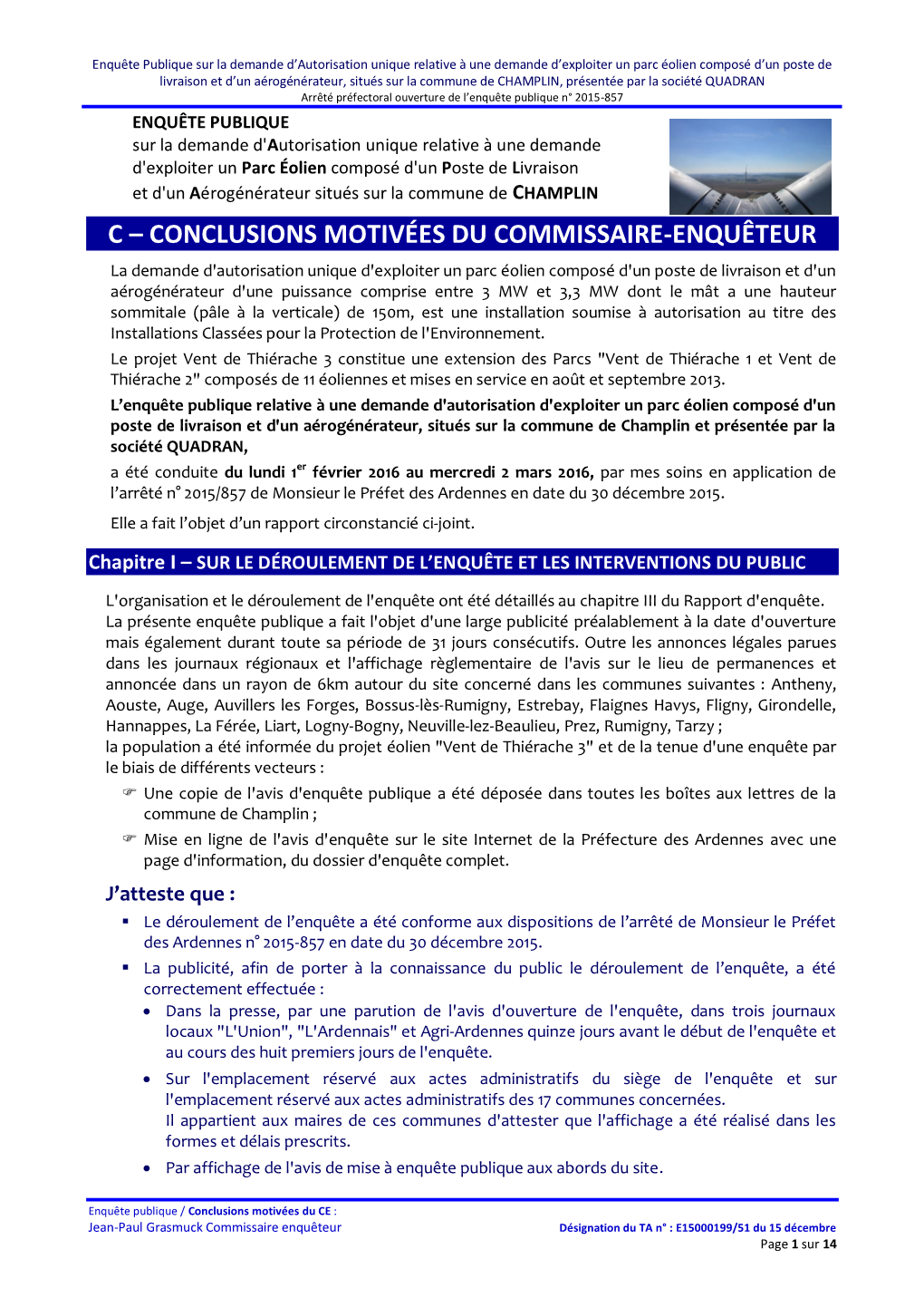 C – Conclusions Motivées Du Commissaire-Enquêteur