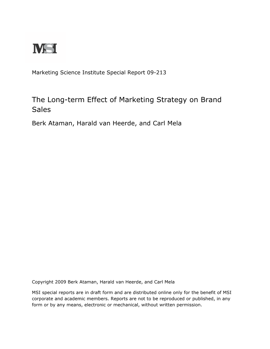 The Long-Term Effect of Marketing Strategy on Brand Sales