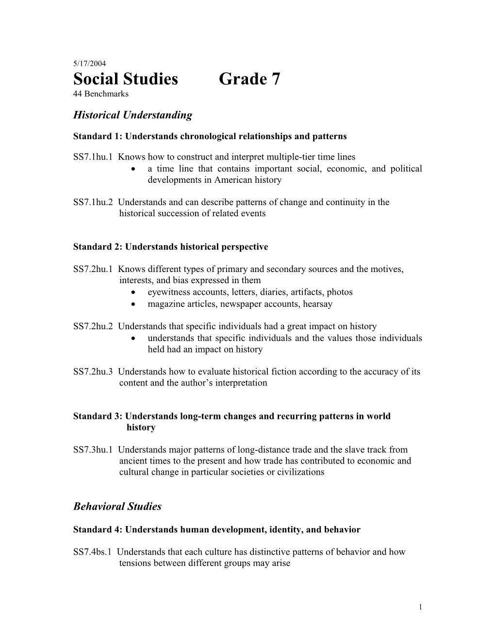 Social Studies Grade 7