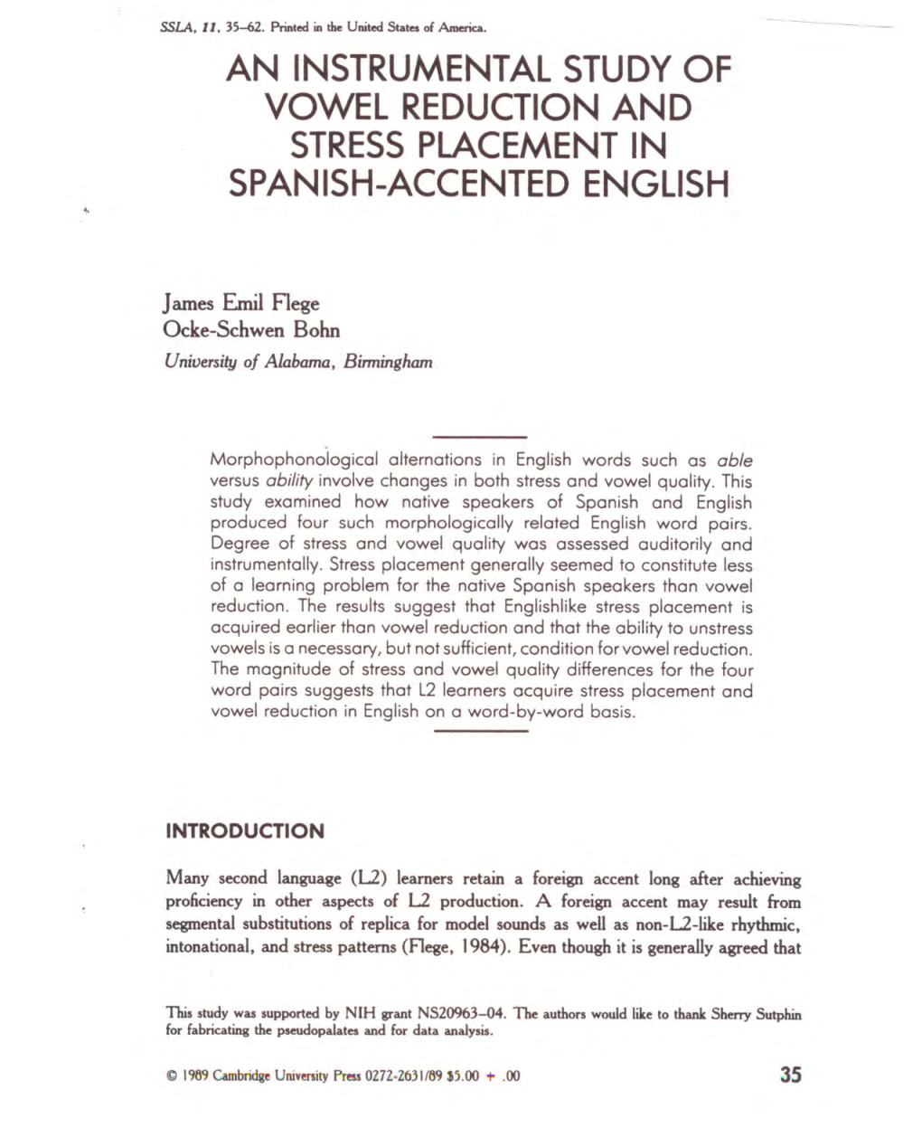 An Instrumental Study of Vowel Reduction and Stress Placement in Spanish-Accented English