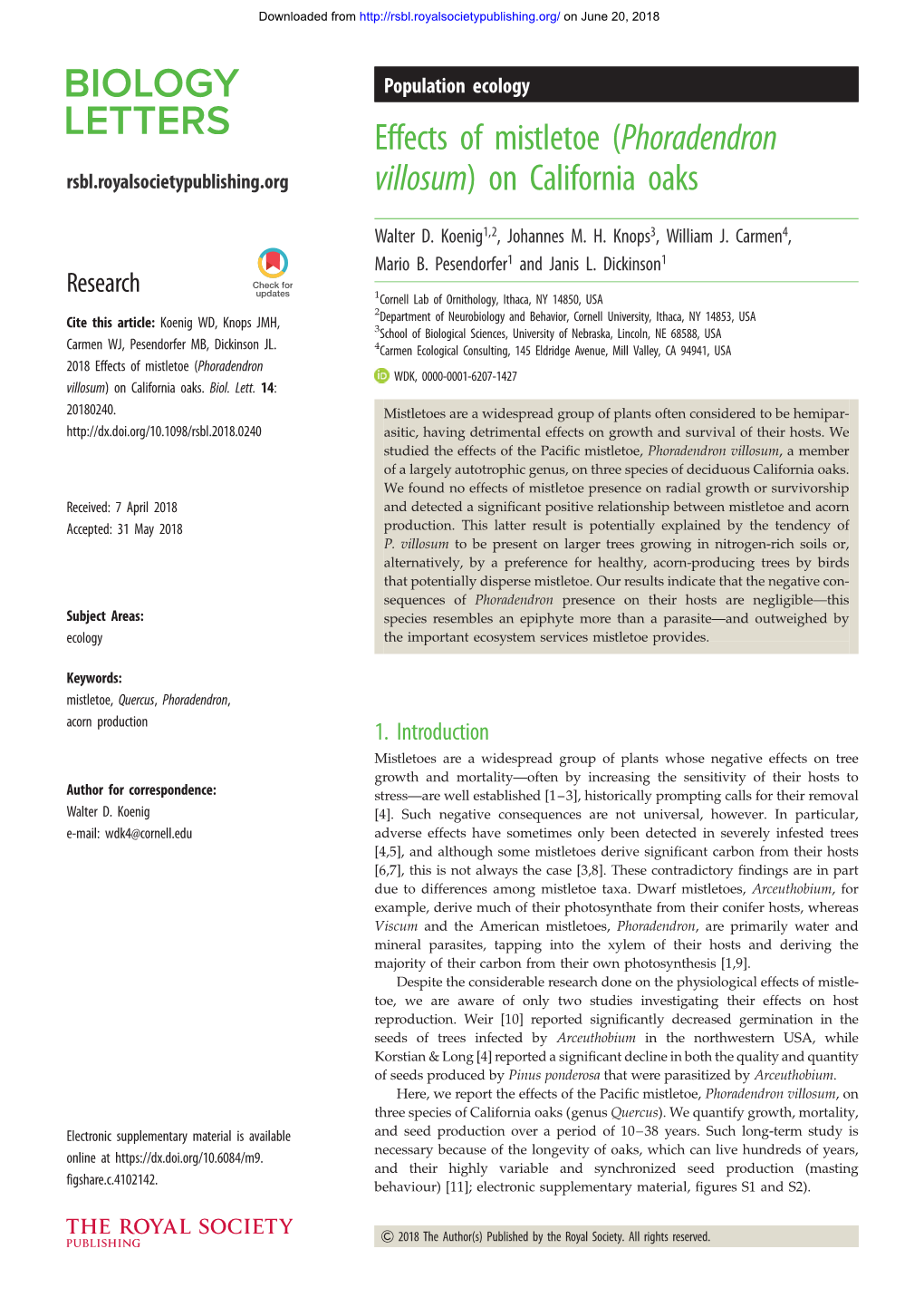 Effects of Mistletoe (Phoradendron Villosum)