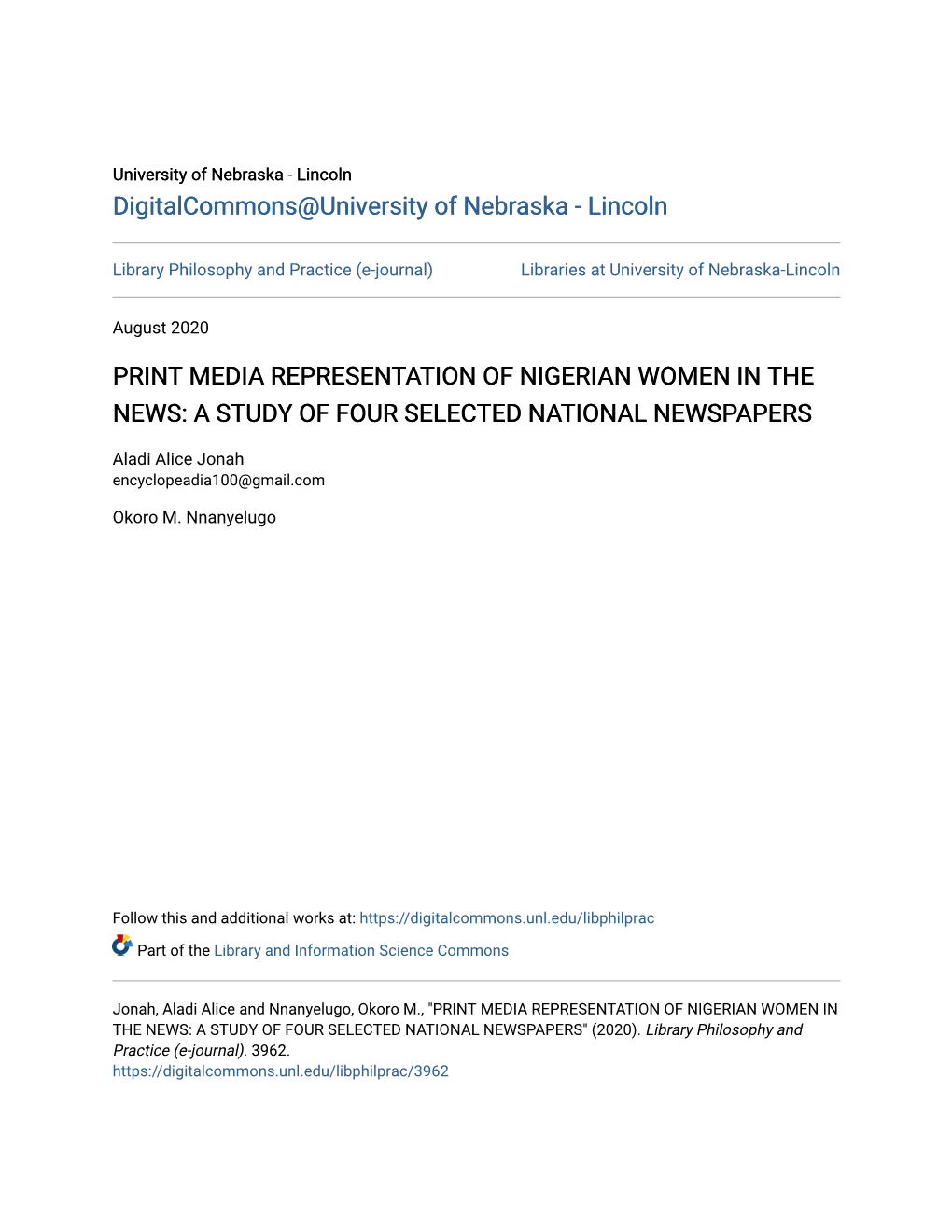 Print Media Representation of Nigerian Women in the News: a Study of Four Selected National Newspapers