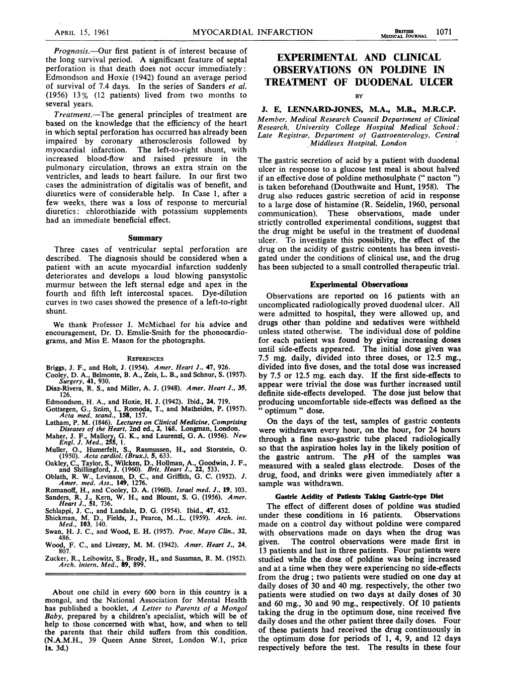 Experimental and Clinical Observations on Poldine In