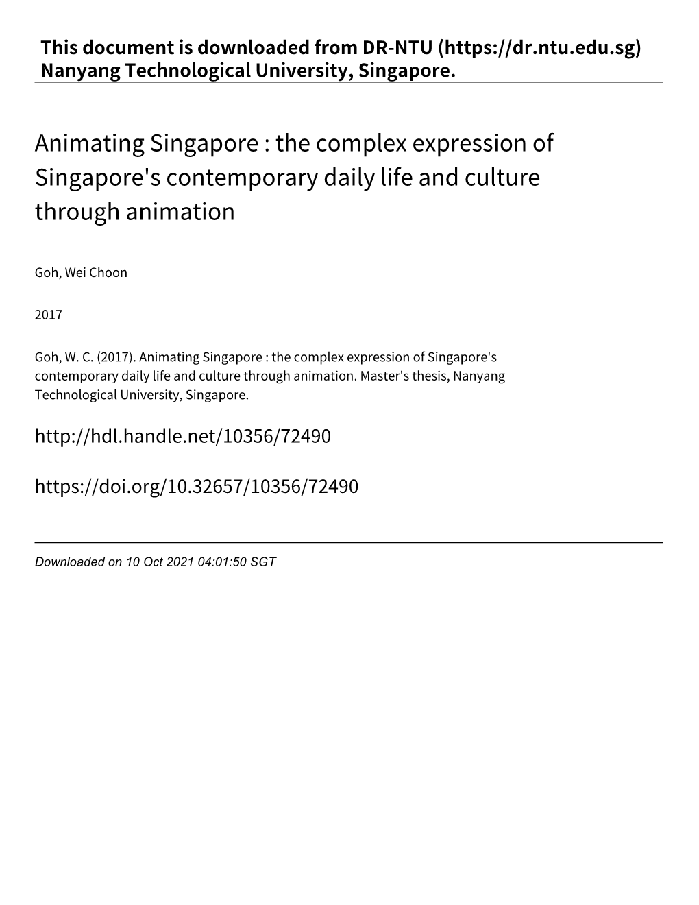 The Complex Expression of Singapore's Contemporary Daily Life and Culture Through Animation