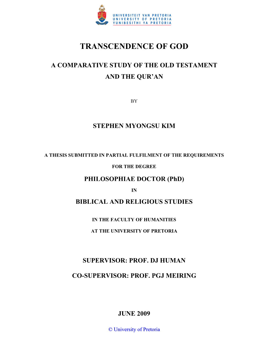 Transcendence of God