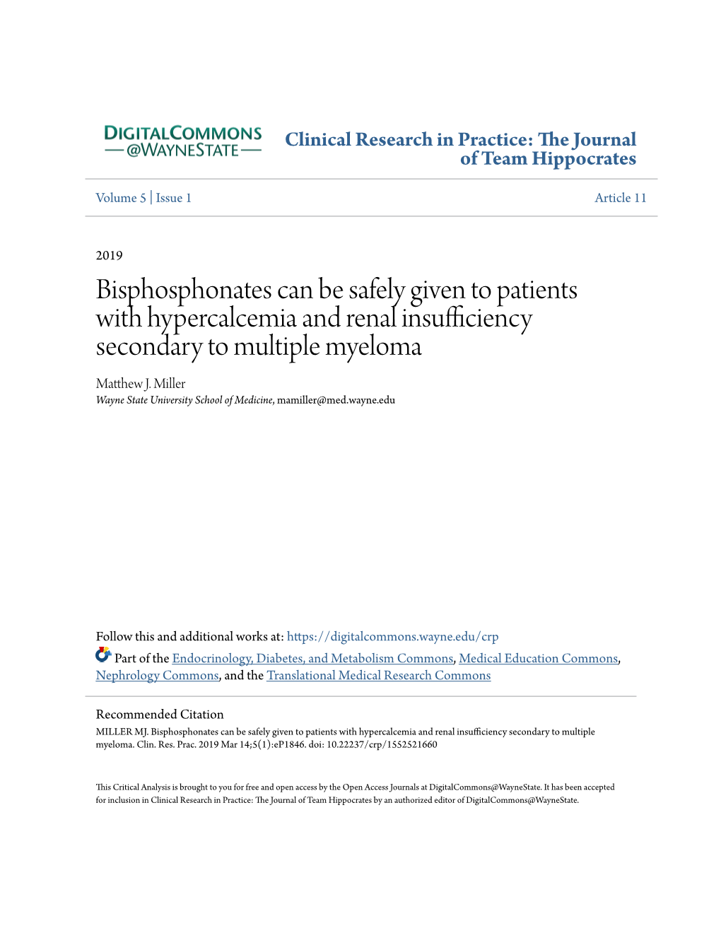 Bisphosphonates Can Be Safely Given to Patients with Hypercalcemia And