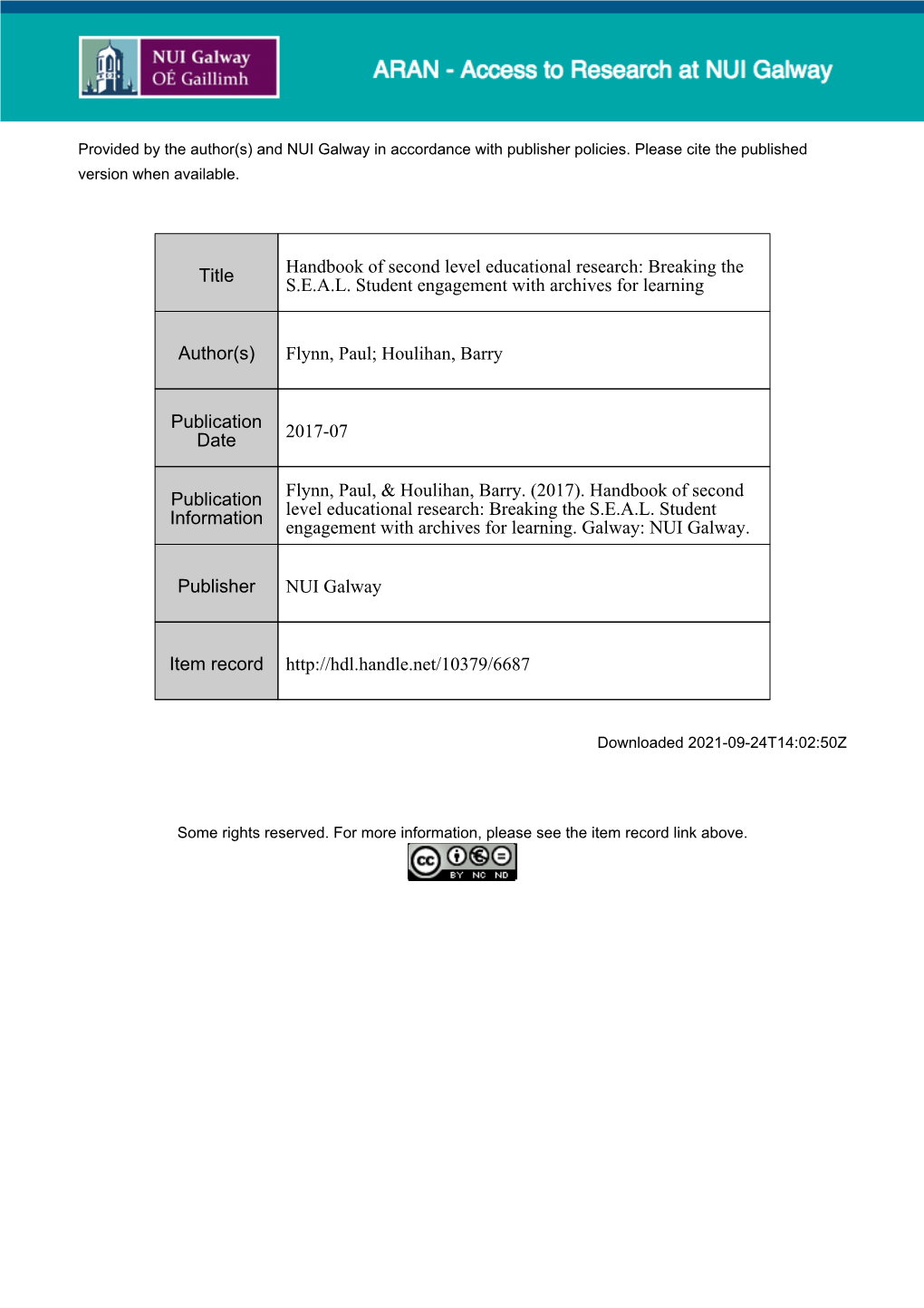 Handbook of Second Level Educational Research: Breaking the S.E.A.L