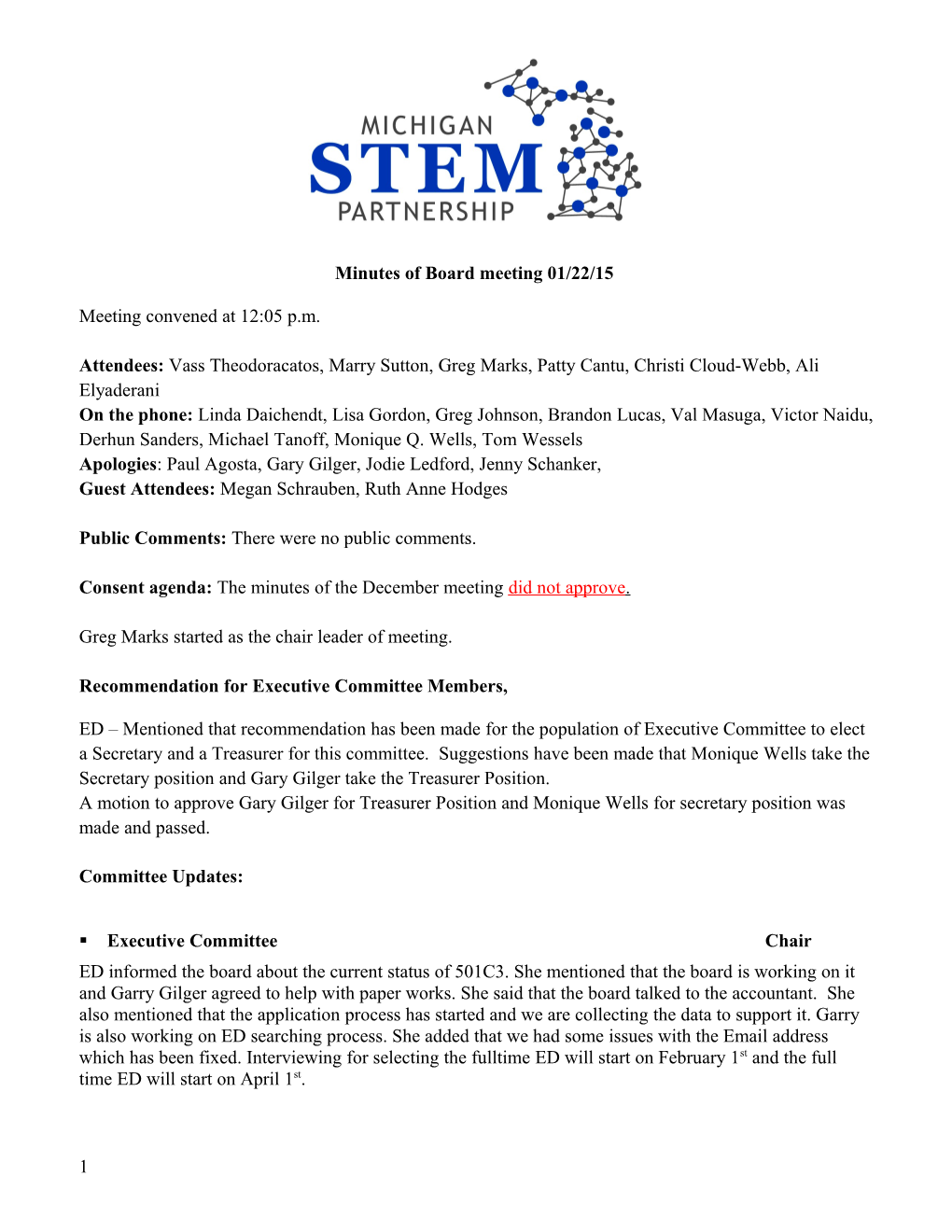 Minutes of Board Meeting 01/22/15