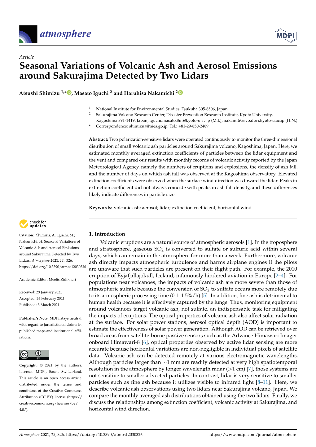 Seasonal Variations of Volcanic Ash and Aerosol Emissions Around Sakurajima Detected by Two Lidars