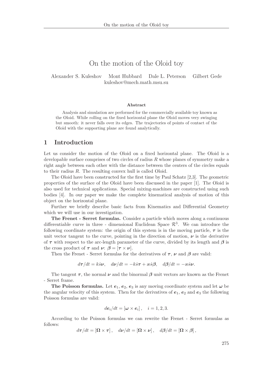 On the Motion of the Oloid Toy