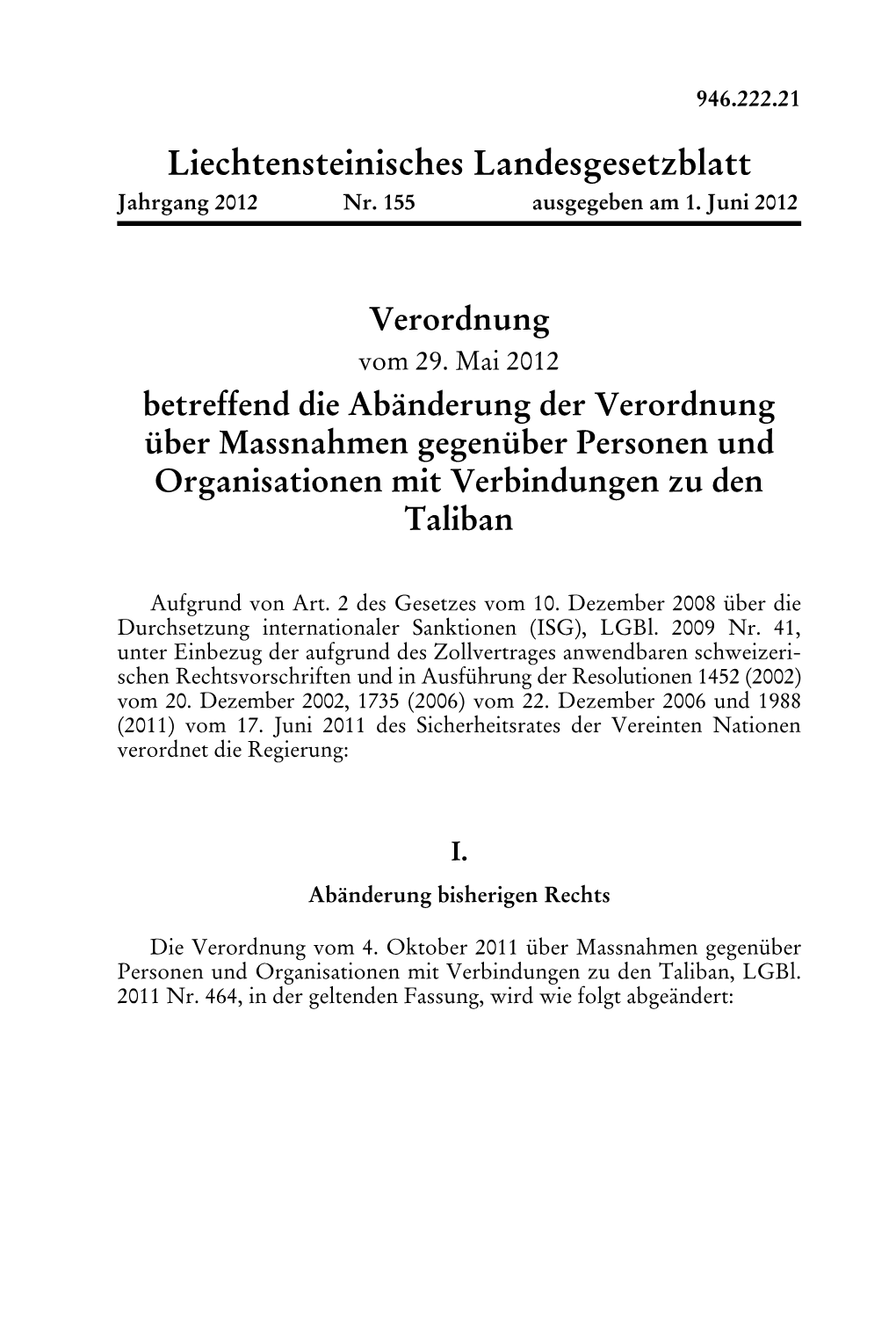 Liechtensteinisches Landesgesetzblatt Jahrgang 2012 Nr