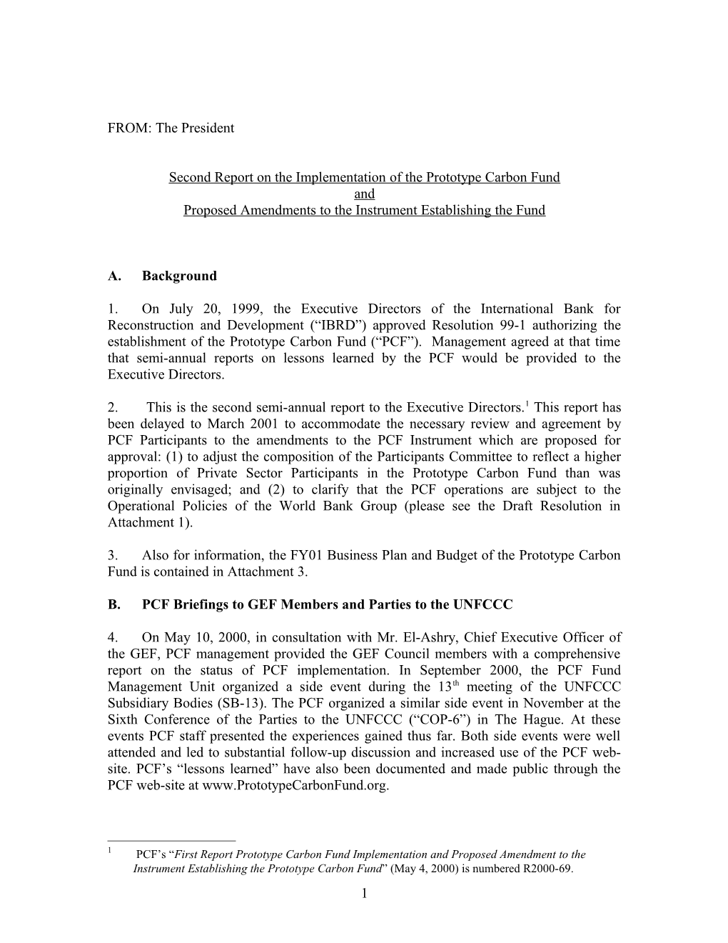 Second Report on the Implementation of the Prototype Carbon Fund