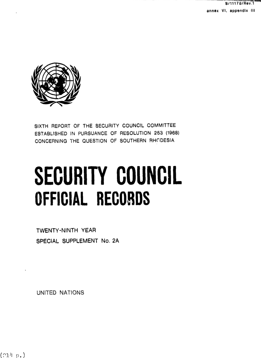 SECURITY COUNCIL COMMITTEE ESTABLISHED in PURSUANCE of RESOLUTION 253 (1968) CONCERNING the QUESTION of SOUTHERN Rhcldesia SECURITYCOUNCIL OFFICIALRECORDS