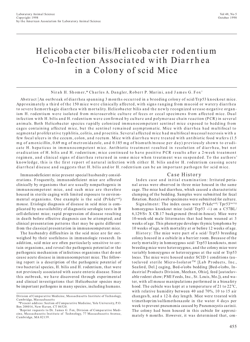 Co-Infection Associated with Diarrhea in a Colony of &lt;I&gt;Scid