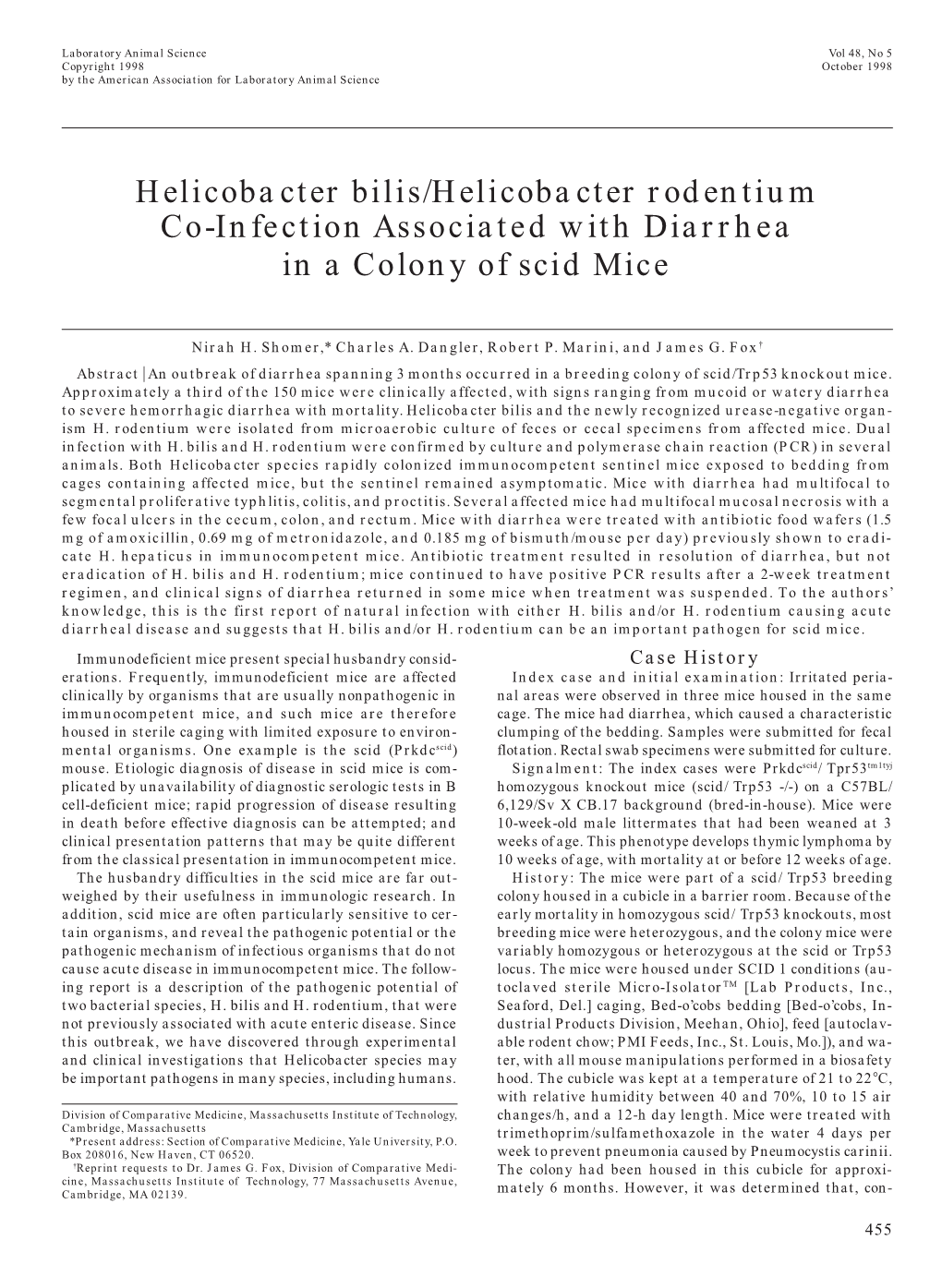 Co-Infection Associated with Diarrhea in a Colony of <I>Scid