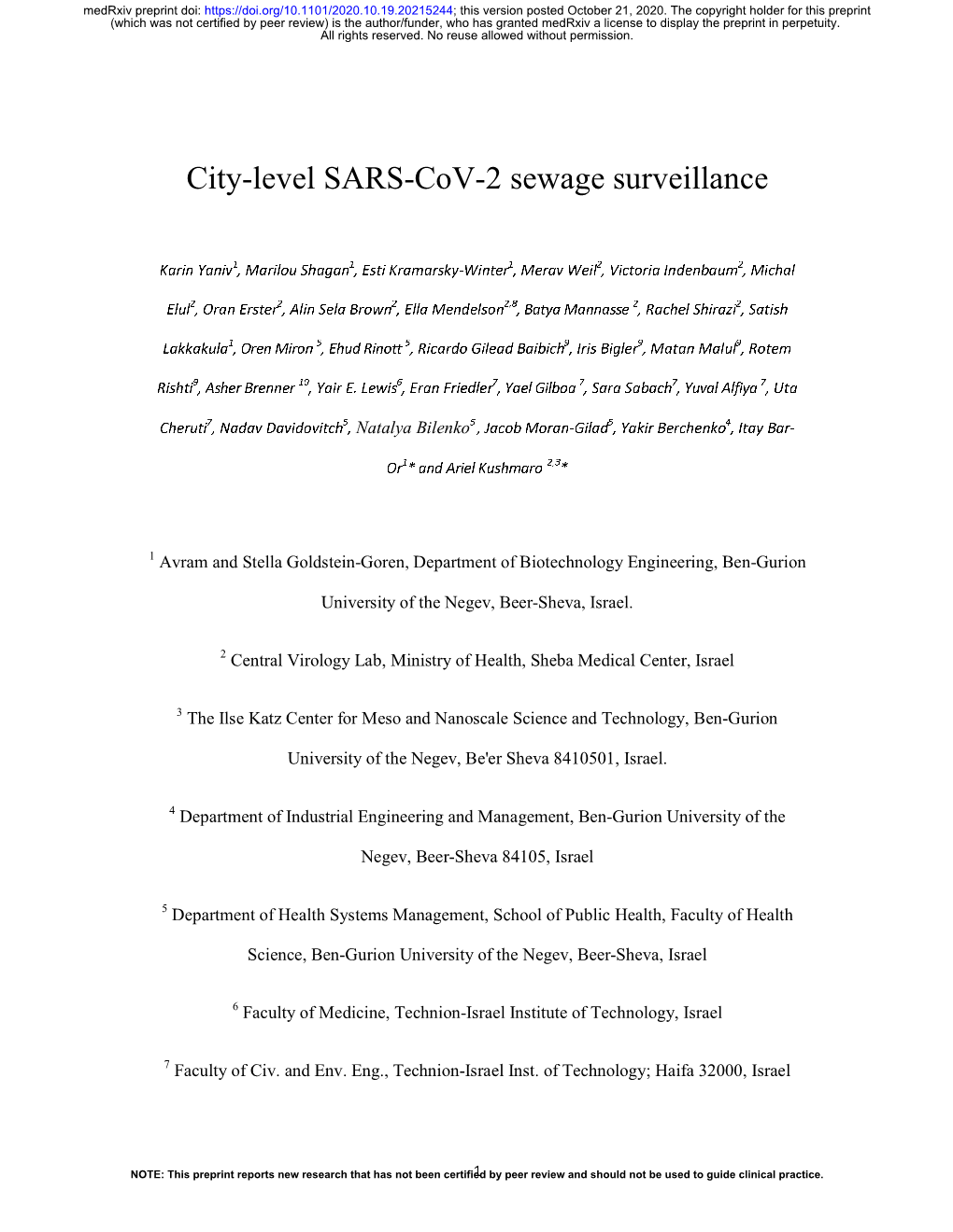 City-Level SARS-Cov-2 Sewage Surveillance