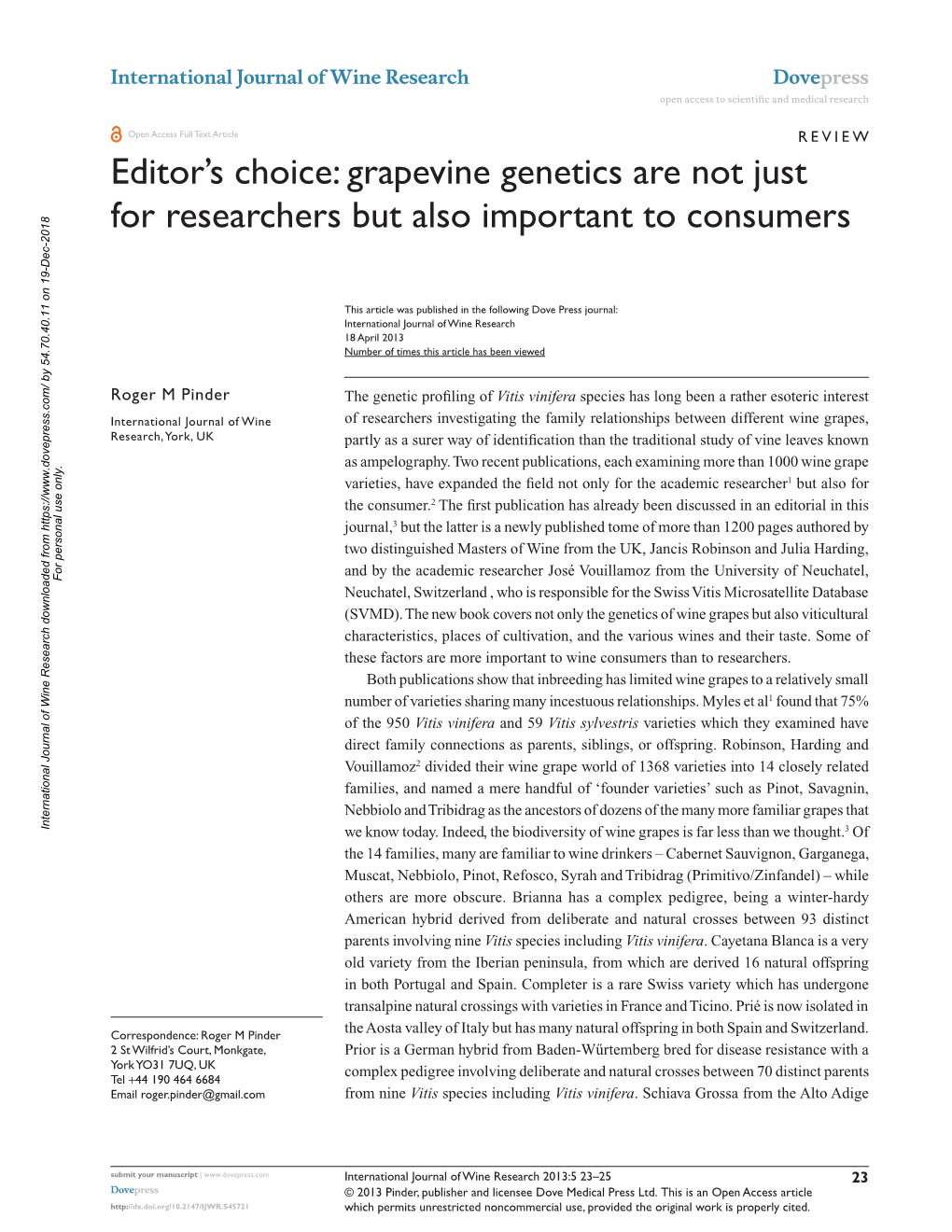 Editor's Choice: Grapevine Genetics Are Not Just for Researchers but Also