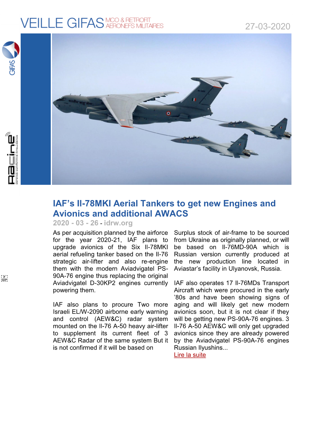 27-03-2020 IAF's Il-78MKI Aerial Tankers to Get New Engines And