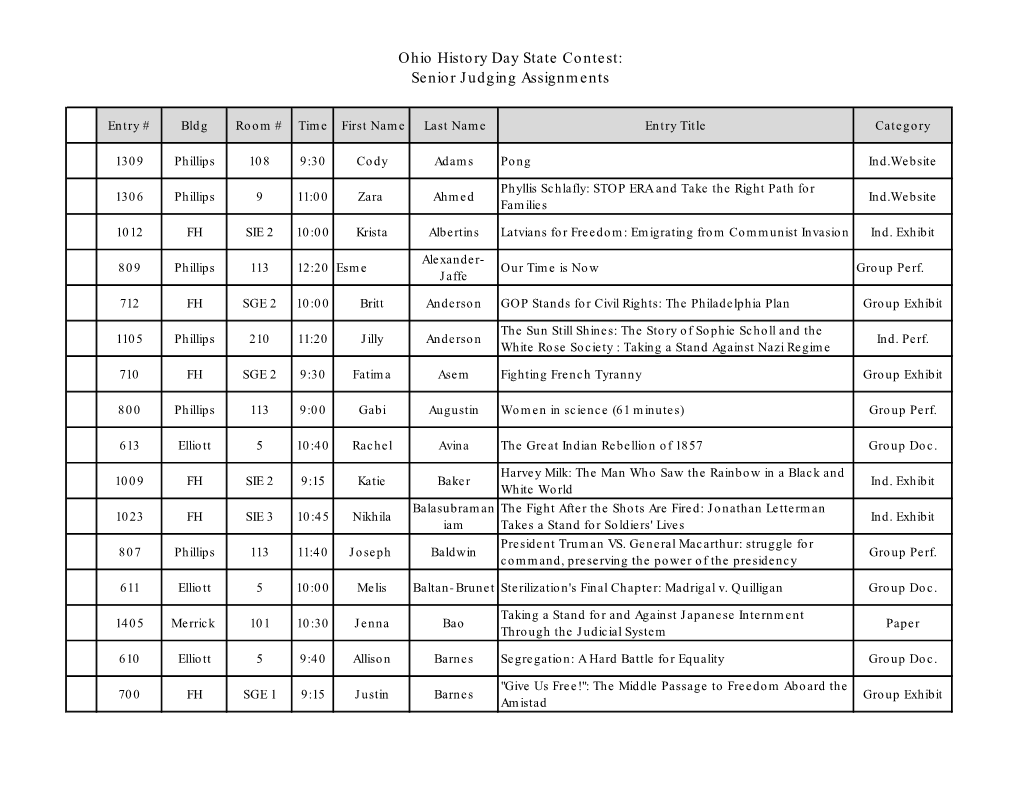 Senior Judging Assignments