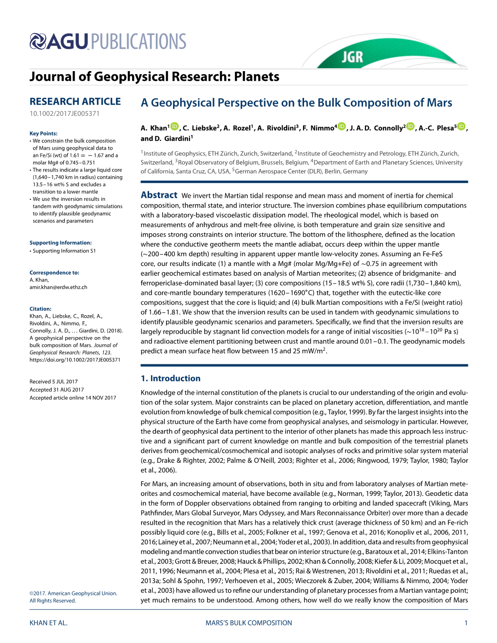 Journal of Geophysical Research: Planets