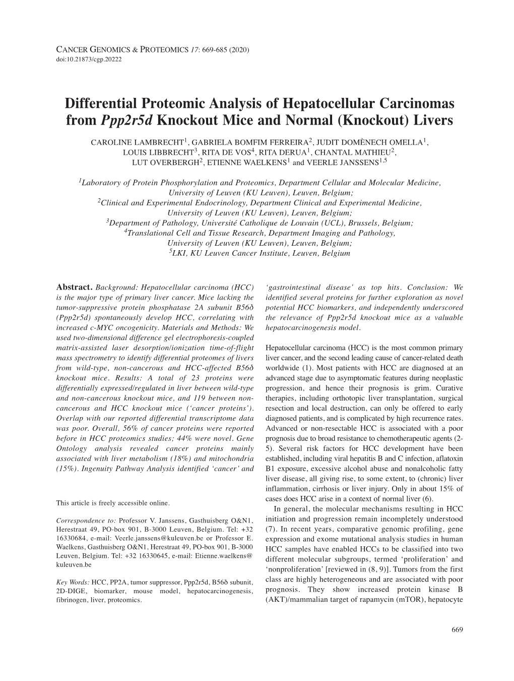 Differential Proteomic Analysis of Hepatocellular Carcinomas From