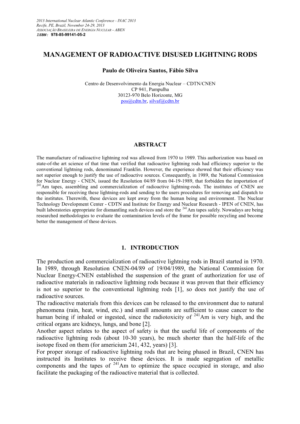 Management of Radioactive Disused Lightning Rods