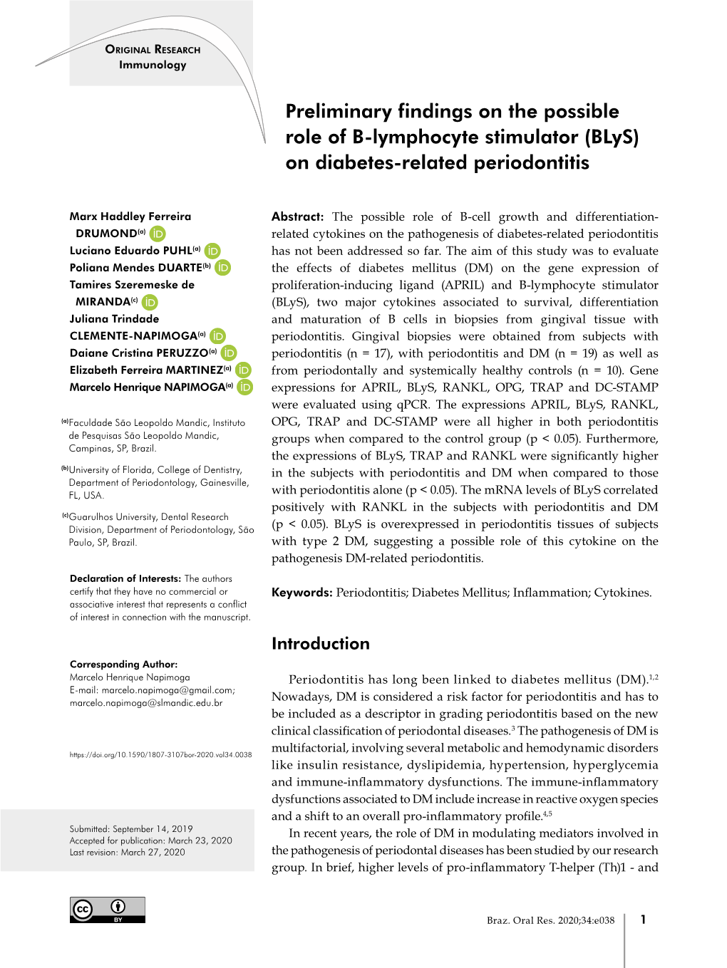 (Blys) on Diabetes-Related Periodontitis