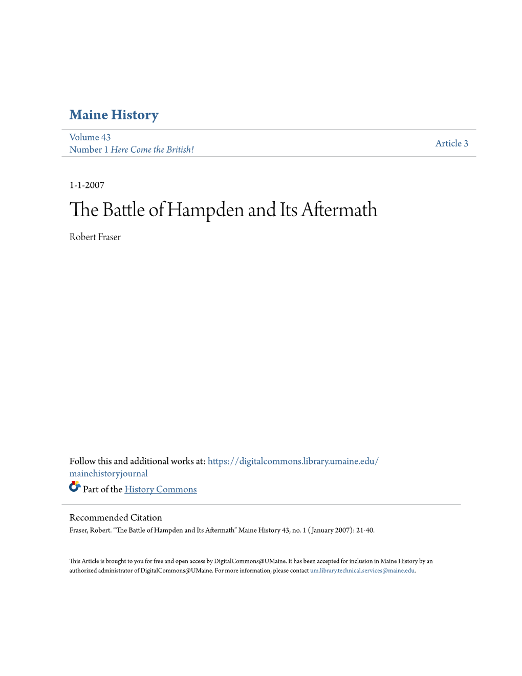 The Battle of Hampden and Its Aftermath