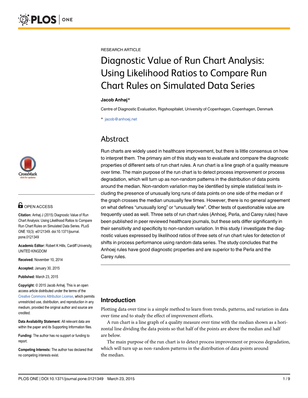 Using Likelihood Ratios to Compare Run Chart Rules on Simulated Data Series