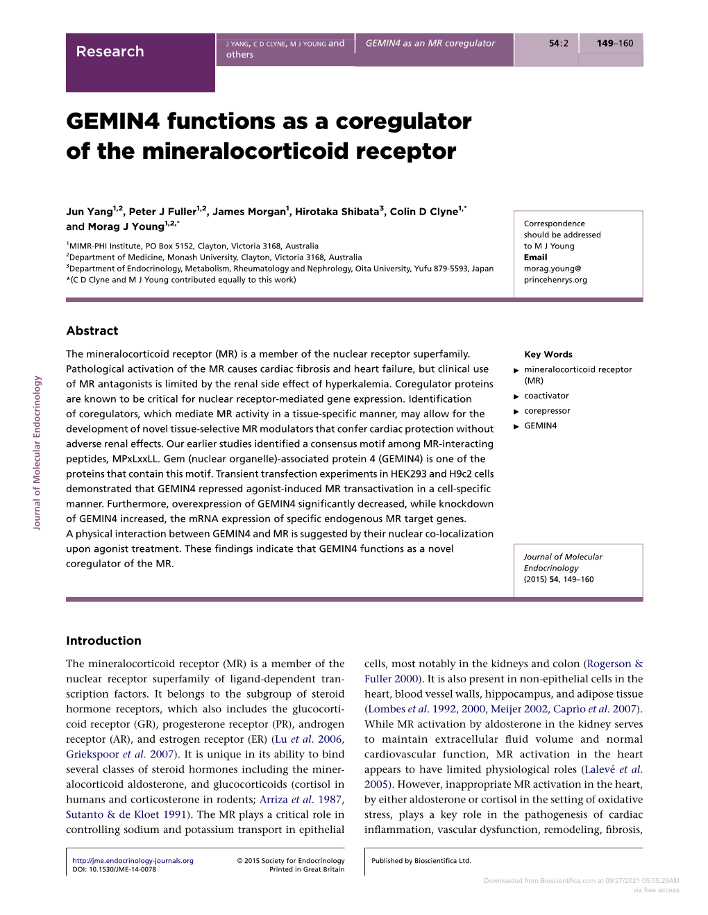 GEMIN4 Functions As a Coregulator of the Mineralocorticoid Receptor